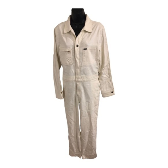 Lee union alls cream gold shimmery overalls jumpsuit unionsuit size large new - Picture 1 of 15